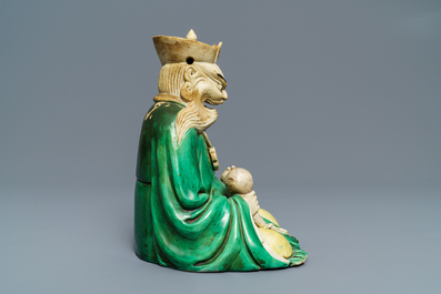 A Chinese verte biscuit figure of Yanluo, Kangxi