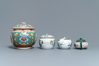 Une collection vari&eacute;e en porcelaine de Chine famille rose et une th&eacute;i&egrave;re en gr&egrave;s de Yixing, 18/19&egrave;me