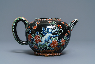 A rare black Dutch Delft teapot, early 18th C.