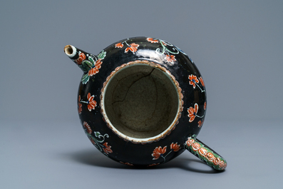 A rare black Dutch Delft teapot, early 18th C.