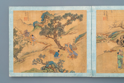 Chinese school, Qing, 19e: een album met 20 schilderingen, inkt en kleur op zijde, gemonteerd op karton