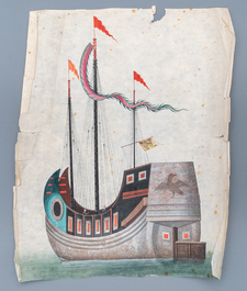 Ten Chinese Canton rice paper paintings of junks, 19th C.