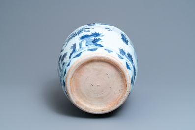 A large Chinese blue and white vase with figurative design, Transitional period