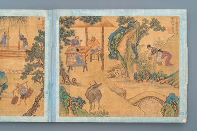 Chinese school, Qing, 19e: een album met 20 schilderingen, inkt en kleur op zijde, gemonteerd op karton