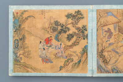 Chinese school, Qing, 19th C.: an album with 20 paintings, ink and color on silk, mounted on board
