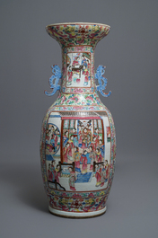 A large Chinese famille rose vase with court scenes, 19th C.