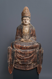 A Chinese painted wood figure of a Bodhisattva, 18/19th C.