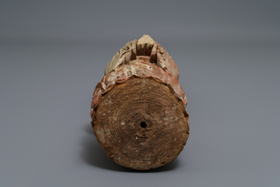 A Chinese painted wood figure of a Buddhist monk, 19th C.