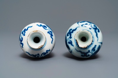 Three Dutch Delft blue and white vases and a chinoiserie jug, 17/18th C.