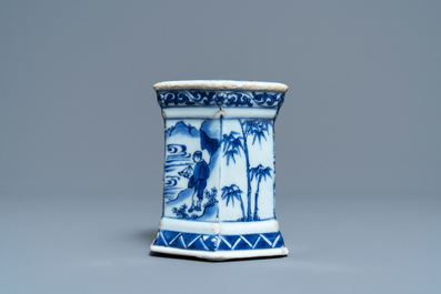 A Chinese blue and white salt after a European silver model, Transitional period