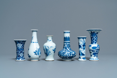 Six small Chinese blue and white vases, Kangxi