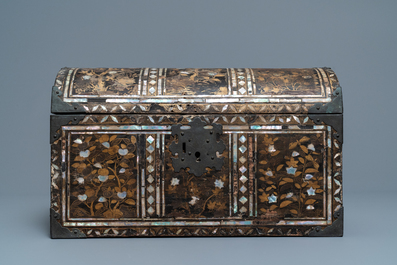 A Japanese gilt-lacquered mother-of-pearl inlaid Namban coffer for the Portuguese market, Edo, 17th C.