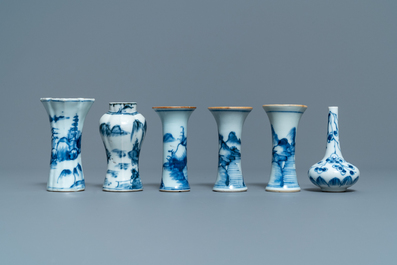 Twelve small Chinese blue and white vases, Kangxi
