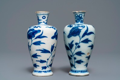 Three Dutch Delft blue and white vases and a chinoiserie jug, 17/18th C.