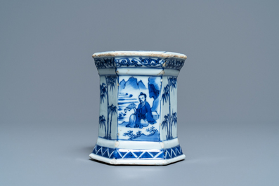 A Chinese blue and white salt after a European silver model, Transitional period