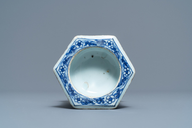 A Chinese blue and white salt after a European silver model, Transitional period