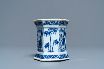 A Chinese blue and white salt after a European silver model, Transitional period