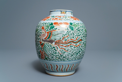 A Chinese wucai 'phoenixes' vase, Transitional period