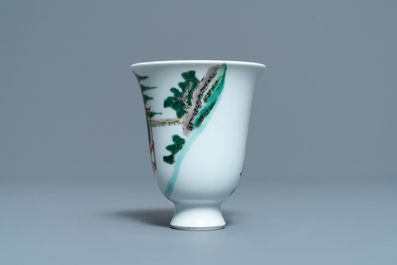 A fine Chinese famille verte bell-shaped wine cup, Kangxi
