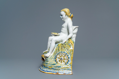 A large polychrome Brussels faience 'Amphitrite' fountain, 18th C.