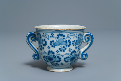 A Dutch Delft blue and white two-handled cup, 18th C.