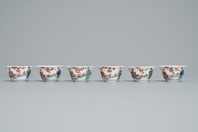 Six tasses et soucoupes en porcelaine de Chine famille rose, Yongzheng