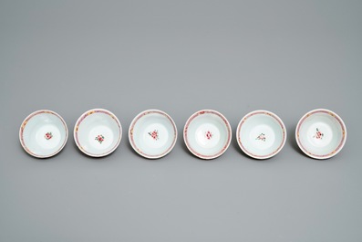 Six Chinese famille rose cups and saucers, Yongzheng