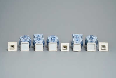 A Chinese blue and white five-piece garniture, Kangxi