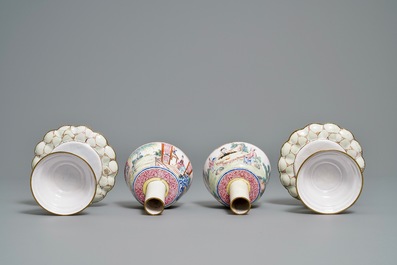 Deux bols de marriage sur pr&eacute;sentoirs en &eacute;maux de Canton, Chine, Yongzheng/Qianlong