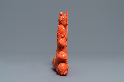 A Chinese carved coral group with a laughing Buddha, Republic, 20th C.