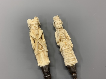 A pair of Hispano-Philippine or Indo-Portuguese erotical ivory-handled knife and fork, 17th C.