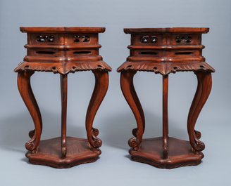 A pair of Chinese Ming-style wooden stands, 18/19th C.