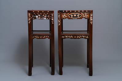 Two Vietnamese or Chinese mother-of-pearl inlayed wooden stands, 19th C.