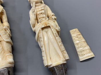 A pair of Hispano-Philippine or Indo-Portuguese erotical ivory-handled knife and fork, 17th C.