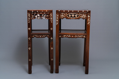 Two Vietnamese or Chinese mother-of-pearl inlayed wooden stands, 19th C.