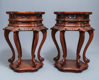 A pair of Chinese Ming-style wooden stands, 18/19th C.