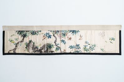 Two rectangular Chinese embroidered and painted silk panels, 19/20th C.