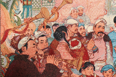 Een Chinees wandtapijt met Culturele Revolutie decor, 3e kwart 20e eeuw