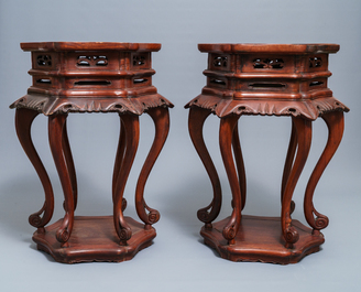 A pair of Chinese Ming-style wooden stands, 18/19th C.