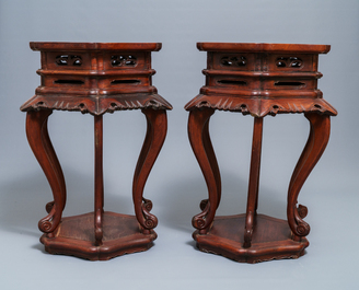 A pair of Chinese Ming-style wooden stands, 18/19th C.