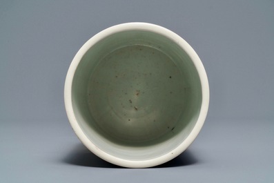 A Chinese blue and white 'carp' brush pot, bitong, Kangxi