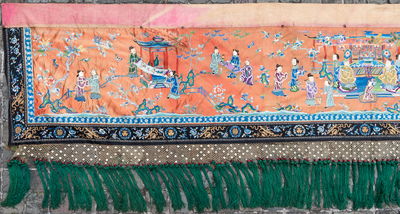 A long rectangular Chinese embroidered silk altar cloth, 19/20th C.