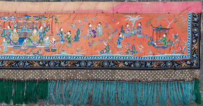 A long rectangular Chinese embroidered silk altar cloth, 19/20th C.