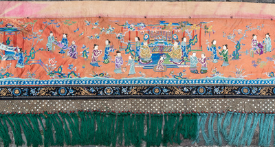 A long rectangular Chinese embroidered silk altar cloth, 19/20th C.