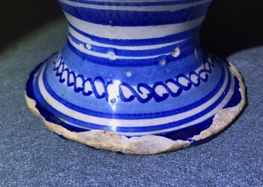 A blue and white Antwerp maiolica wet drug jar, dated 1609