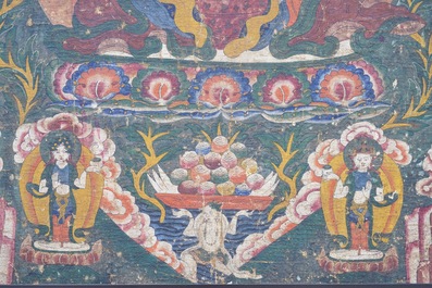 Un thangka &agrave; d&eacute;cor de Padmasambhava ou Guru Rinpoche, Tibet, 18&egrave;me