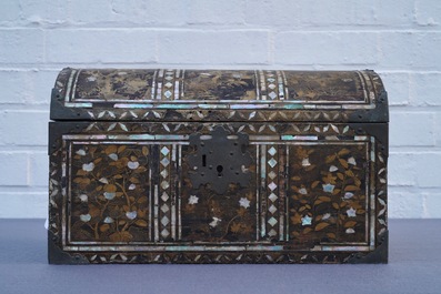 A Japanese gilt-lacquered mother-of-pearl inlaid Namban coffer for the Portuguese market, Edo, 17th C.