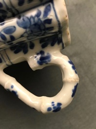 A Chinese blue and white bamboo-shaped teapot and cover, Kangxi