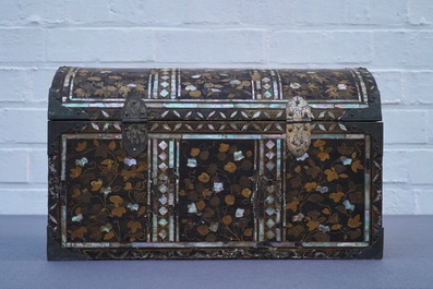 A Japanese gilt-lacquered mother-of-pearl inlaid Namban coffer for the Portuguese market, Edo, 17th C.