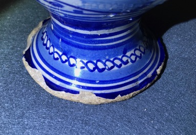 A blue and white Antwerp maiolica wet drug jar, dated 1609